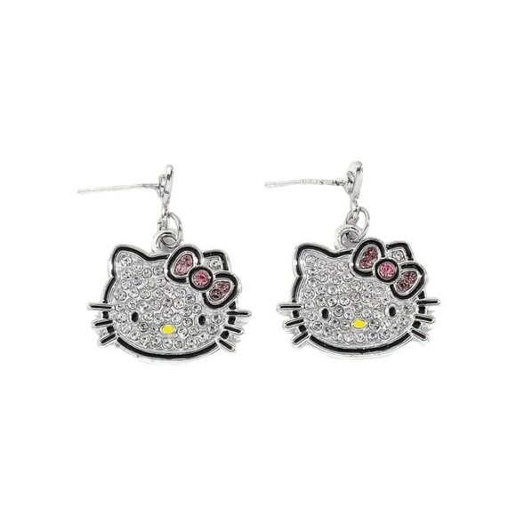 N/A Jewelry - Hello Kitty Crystal Stud Dangle Earrings Silver Tone